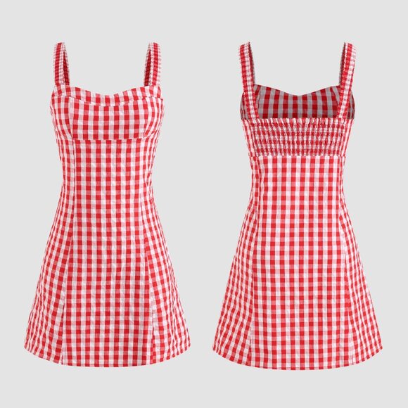 NEW Zara Bloggers Fav Cotton Red and White Gingham Sweetheart Mini Dress, Sz XS - Picture 5 of 17